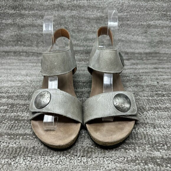 Taos Women Sandal Carousel 2 Size EU 39/US 8-8.5 Gray Leather Wedge Heel Shoe - Picture 3 of 7